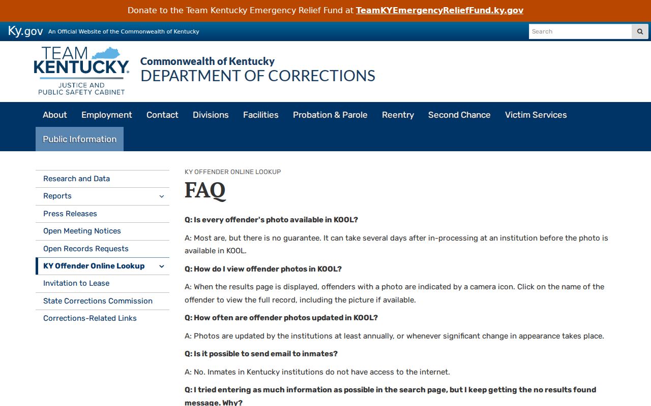 KOOL guidance for Laurel County arrest and correctional record searches