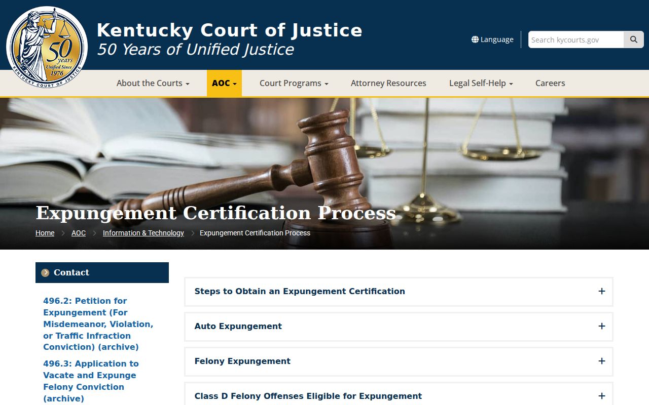 Laurel County criminal court case expungement information from Kentucky AOC