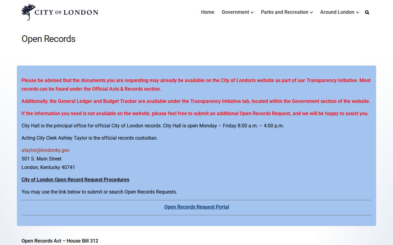 London criminal records open-records procedure on the official city website